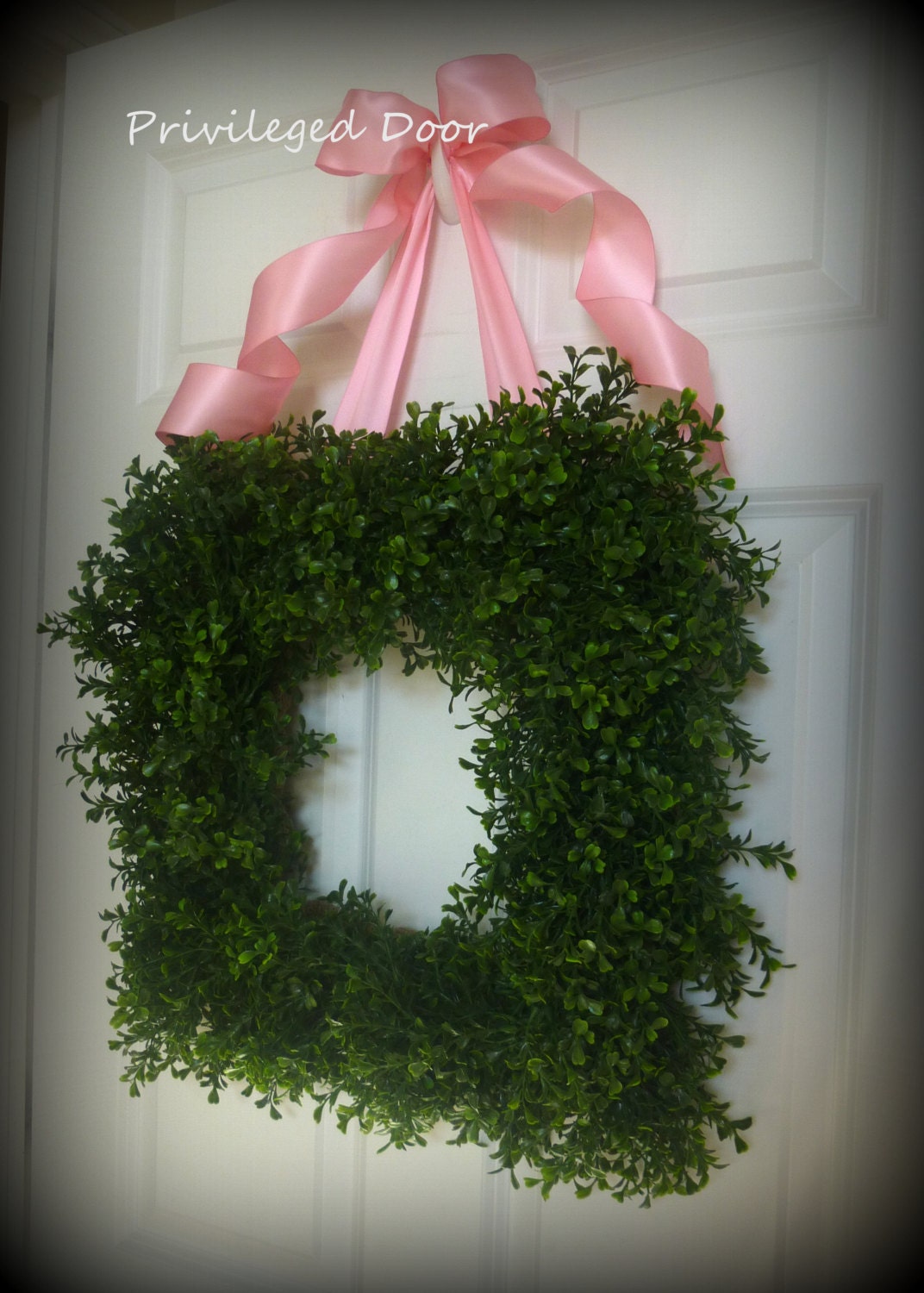 Summer Wreath.  XL Boxwood Wreath.  XL Square Faux Boxwood Wreath with Any Bow.  Uptown with a Wild Side.