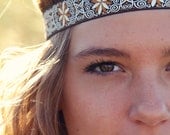 The Pinwheel Boho, Bohemian Headband, Indie, elastic closure, Ornate patterned detail