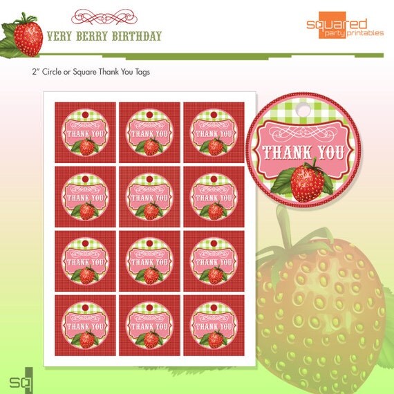 Strawberry Birthday Party Thank You Tags - DIY Printable - Do-It-Yourself - Very Berry Birthday Party Il_570xn