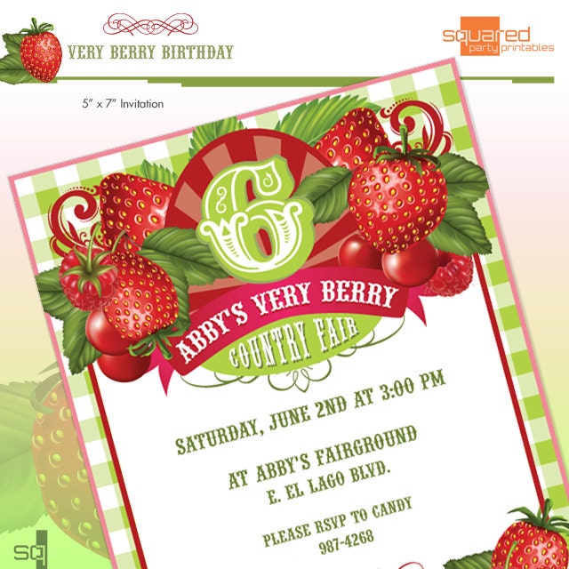 Strawberry Birthday Party Invitation - DIY Printable - Do-It-Yourself - Very Berry Birthday Party