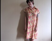 auvers in the summer. vintage 60s bright patterned polyester summer dress. size medium/large