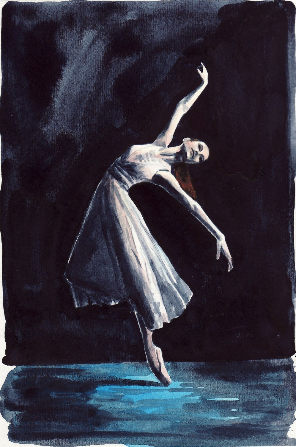 Black Swan Ballerina White Swan Lake Ballet Dancer - ORIGINAL Watercolor 6 x 9 - The Red Shoes Black Swan Natalie Portman Odile Odette