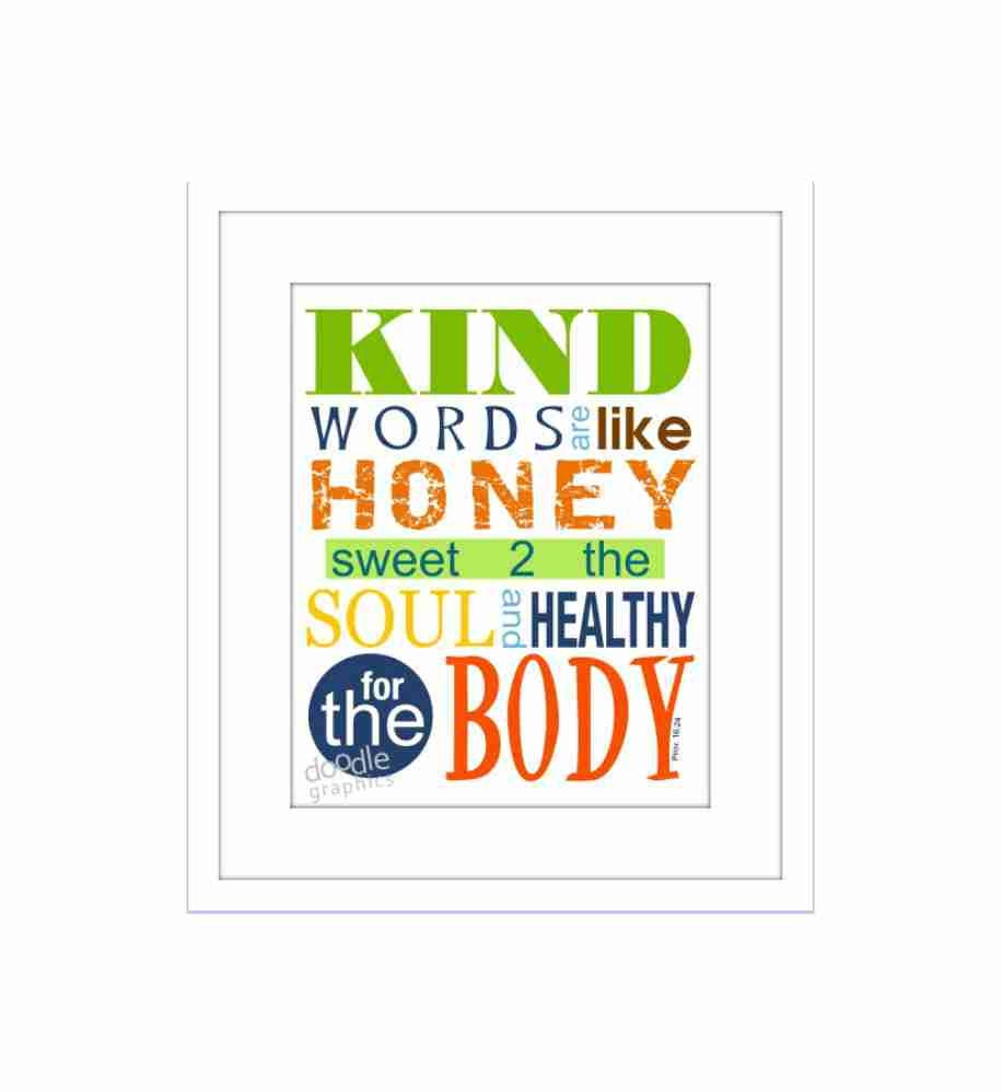 Christian Scripture Wall Art Inspirational Art Print Kind Words Green 5 X 7