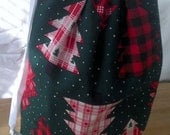 Large Christmas Tree Drawstring Fabric Gift Bag Upcycled, Reusable 8 1/2 X 14 Inches