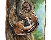 Tarot Card Art Print Page of Pentacles Chipmunk Tree Animal Illustration 8x10