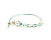 bracelet minimal bling turquoise cord silver plated chain anchor
