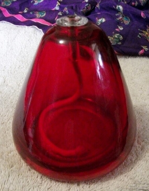 RARE Vintage Hand Blown Ruby Red Art Glass Oil Lamp burns Regular or Scented Oils Only 12 USD