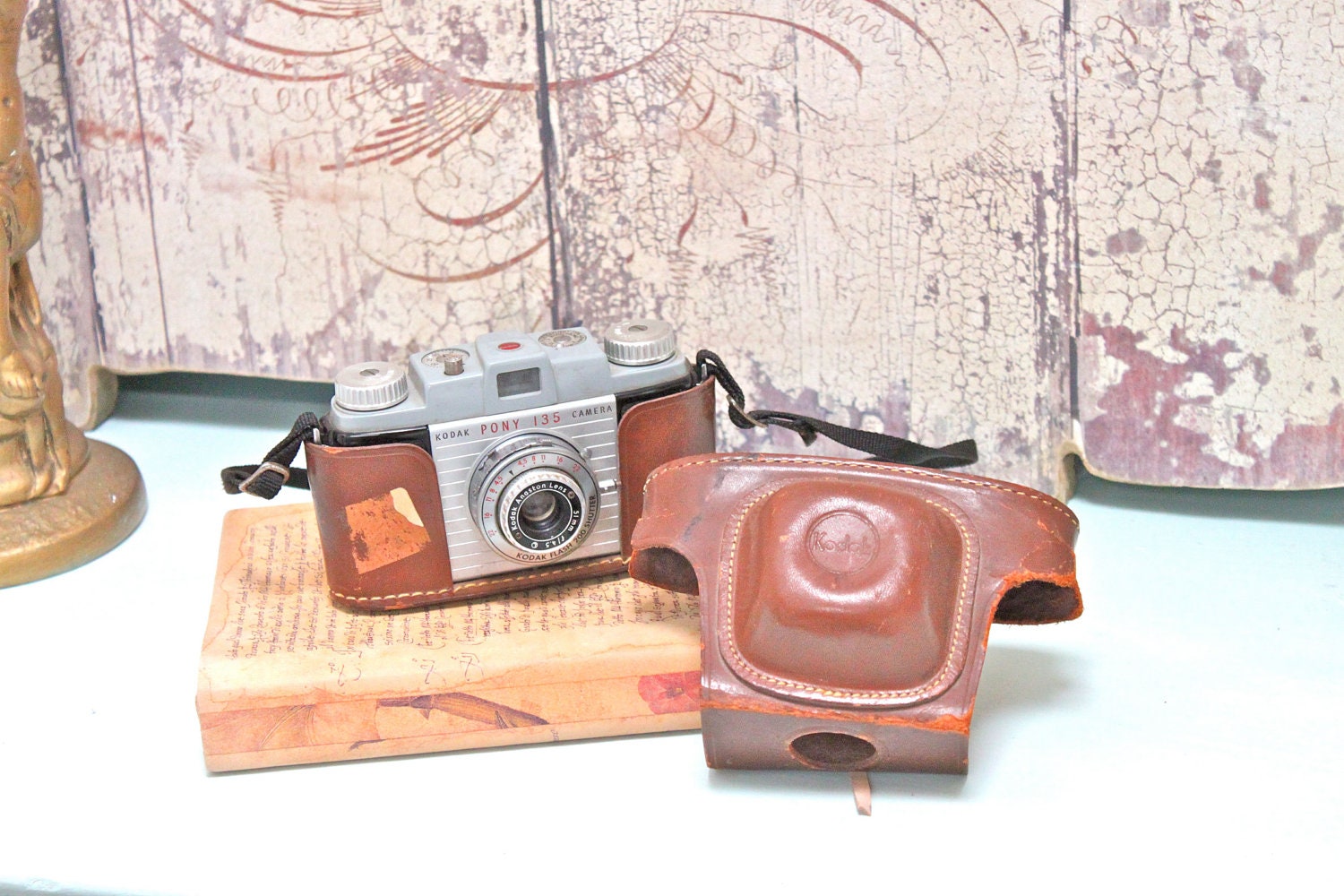 Vintage Kodak Pony Camera with Strap and Leather Case