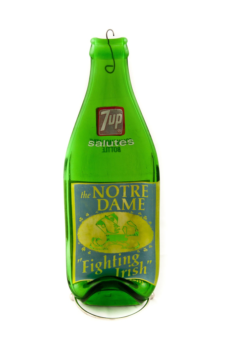Notre Dame Vintage 1973 7-up Bottle MELTED Flat to hang on the wall