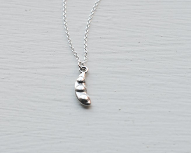 Peas in a Pod Necklace- Sweet Pea Jewelry- Garden Autumn Finds- Sterling Silver Chain