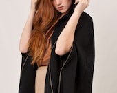 Black Cape jacket, goth fashion, hoodie poncho, Costume Victorian Military cape, steampunk style by Texturable