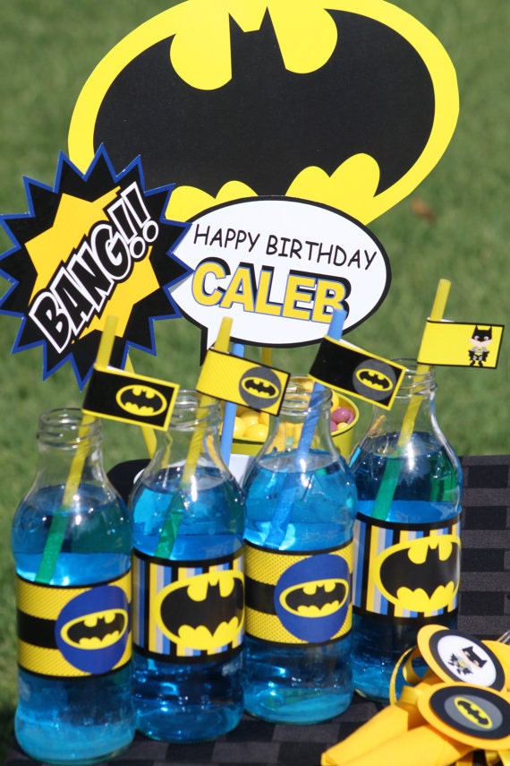 BATMAN Party Straw Flags - Superheroes Party - Boys Birthday Party - Super Hero Instant Download - Batman Toothpick Flags - Krown Kreations Il_170x135