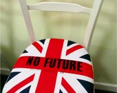 Sex Pistols - Punk CHAIR -NO FUTURE - screenprint- vintage- Union Jack Flag - white shabby chic