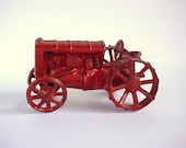 Cast Iron Red Tractor - Primitive Toy - Vintage