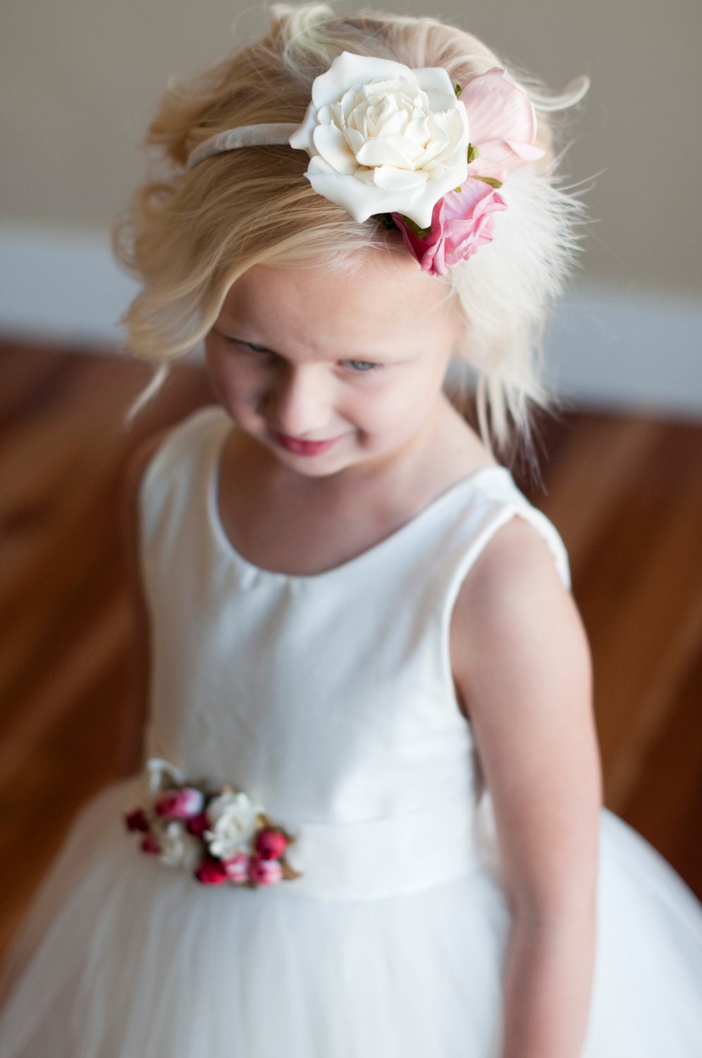 The Sissinghurst Headband: Flower girl hair band, flower girl hairpiece with roses