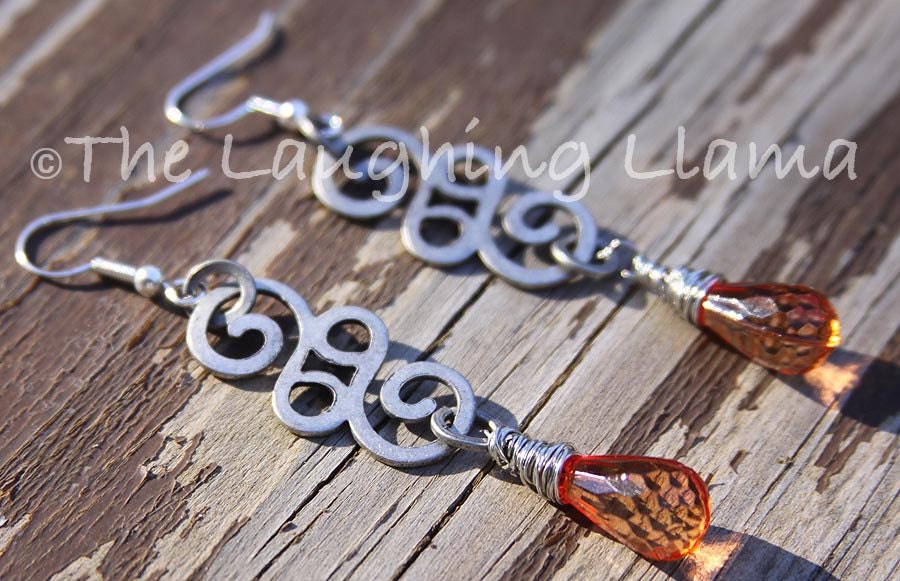Orange Teardrop Spiral Dangle Earrings