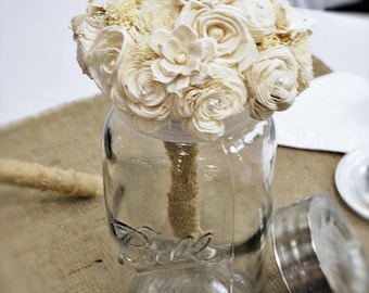 Custom Ivory Handmade Wedding Bouquet - Burlap Bridal Bouquet Keepsake Bouquet Destination Wedding Alternative Wedding Bouquet