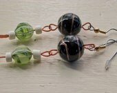 green and black bead dangle earrings
