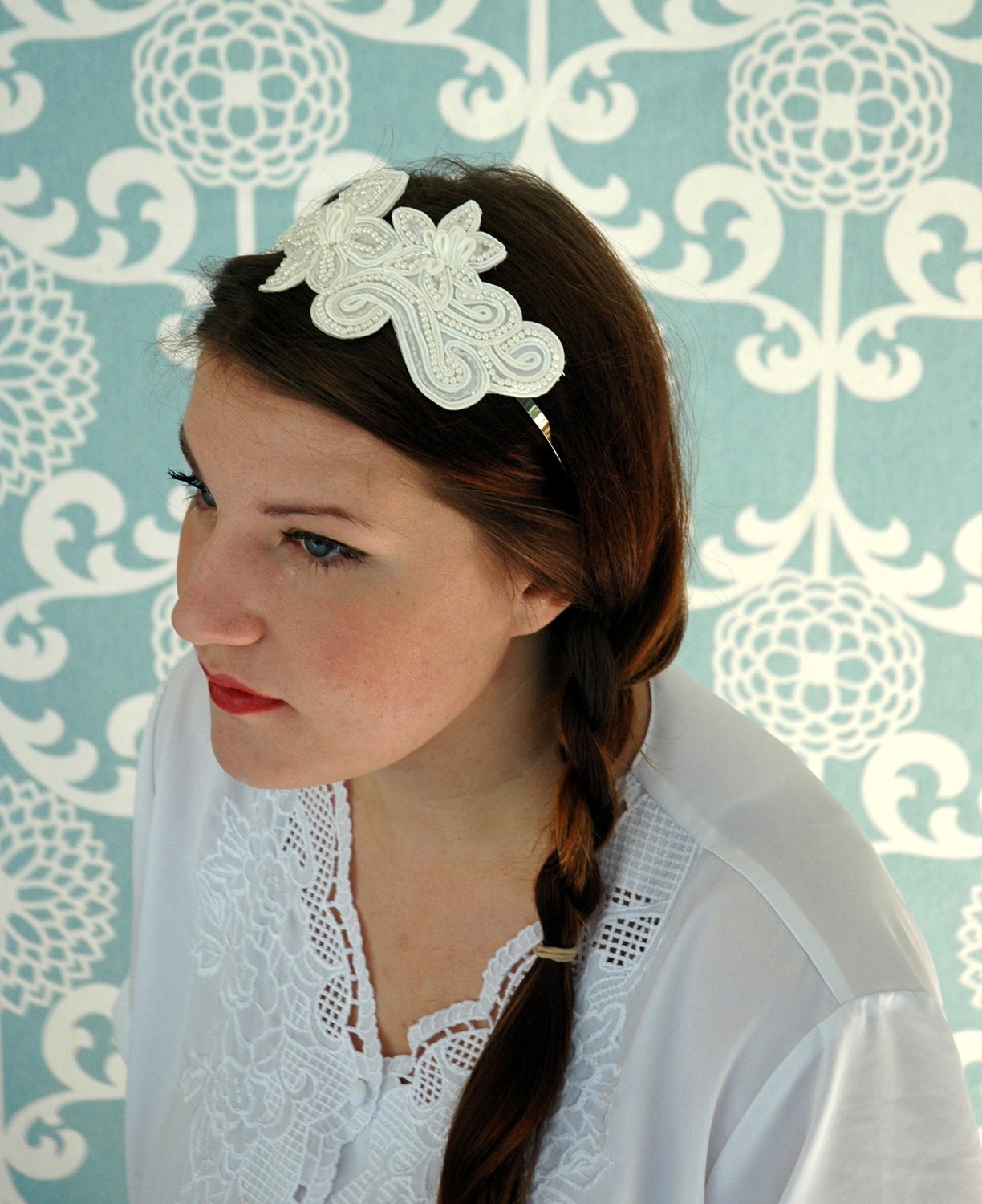 Bridal Hair Accessories, Ivory lace and pearl Bridal Headband, Bridal headband