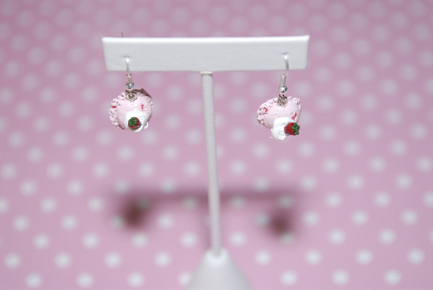 Earrings- Food Earrings- Women Earrings- Jewelry- Strawberry Ice Cream Scoop Earrings- Kawaii- Strawberry Earrings- Pink-Polymer Clay