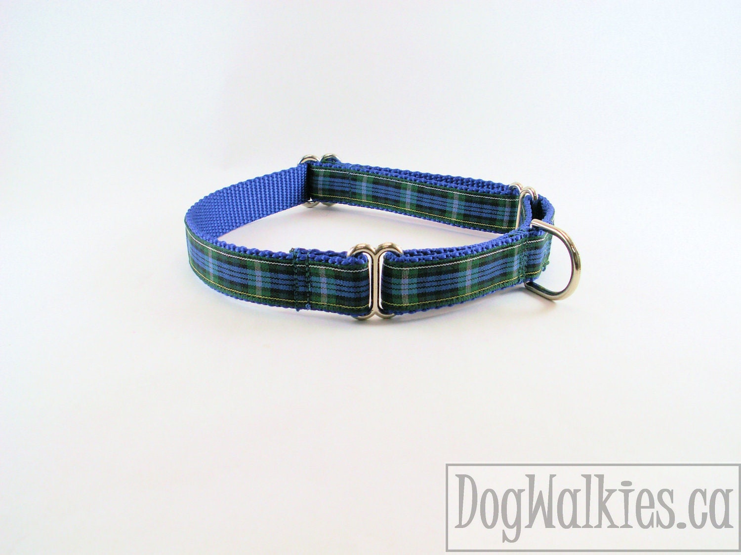 Plaid Dog Collar - 3/4" Wide - Blue and Green Tartan - Martingale or Quick Release