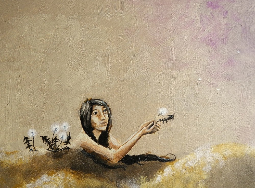 Letting Go III - Dandelion - Textured Original Painting - 11 x 14