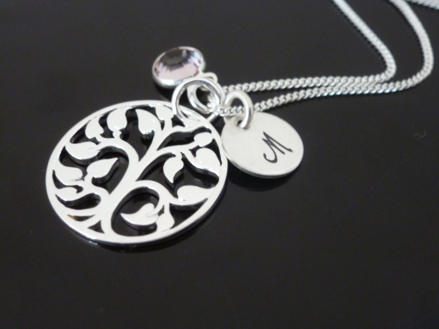 Family tree necklace - Tree necklace - Family initial Necklace - Mother Necklace  -Hand stamped Jewelry