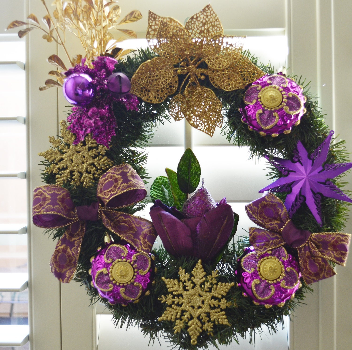 Sale Beautiful Rich  Purple & Gold wreath with fruit and Moroccan decorations   14x15. Home decor,door wreath,holidays.