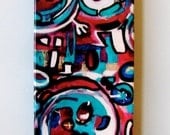 iPhone 5 Hard Two Piece Case Original Art Painting Graffiti purple blue shapes by Mary Gaspar