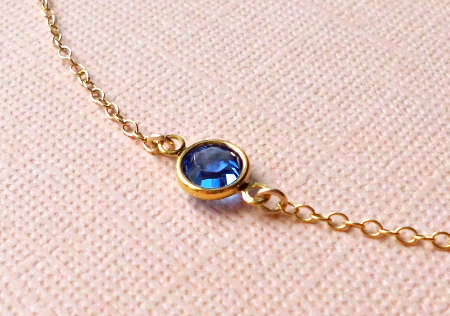 Sapphire Blue Crystal & Gold Necklace - Tiny, Solitaire - September Birthstone, Taurus - Bridesmaid Set - Swarovski