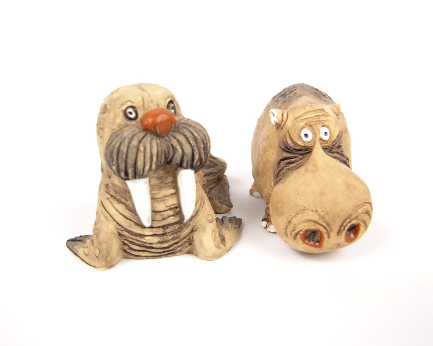 Vintage Japan Walrus and Hippo Figurines Hand Made in Japan
