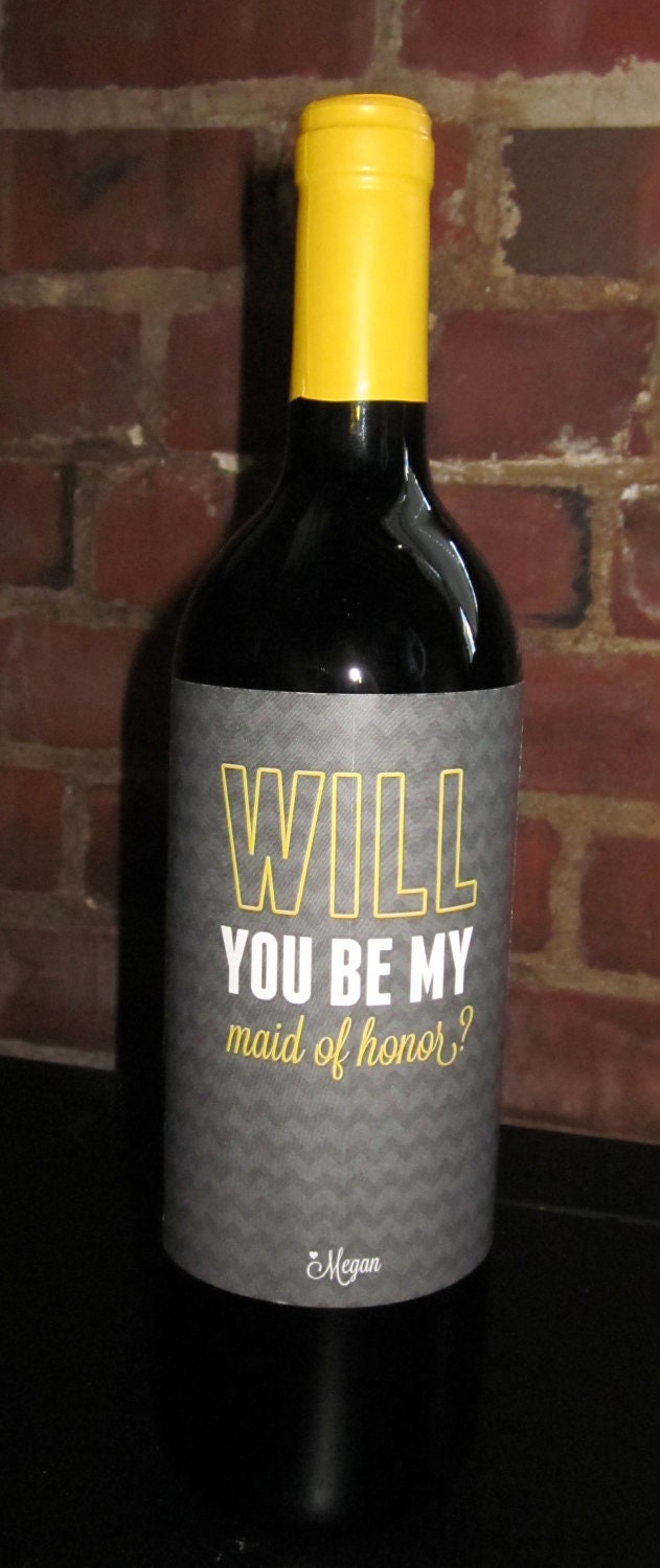Chevron Will You Be My Bridesmaid Wine Label