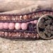 Beaded Leather Cuff, Rose Beaded Leather Wrap Bracelet, Mothers Day, Mothers Day Gift