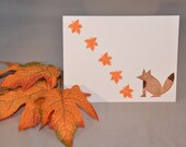 Fox and Falling Leaves Handstamped Fall Greeting Card