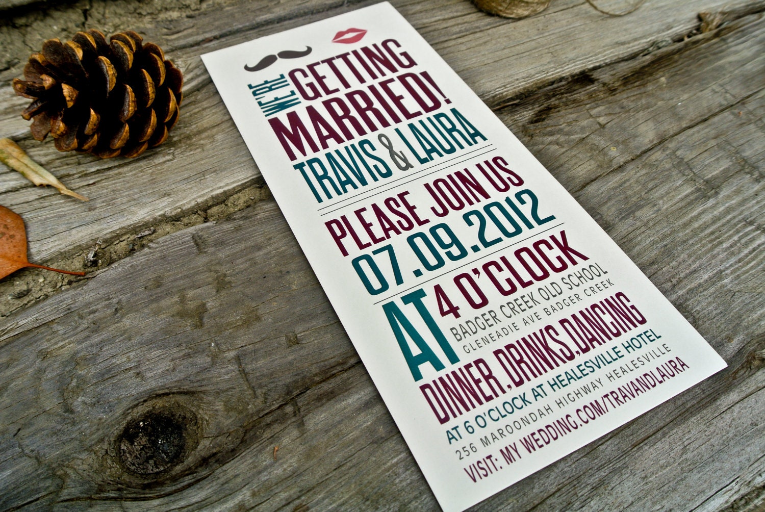 Wedding Invitation: Rustic and Modern - Mustache and Kiss