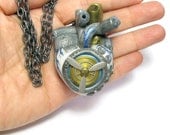 The Aviator - Anatomical Heart - Industrial Heart - Steampunk Heart Pendant - polymer clay
