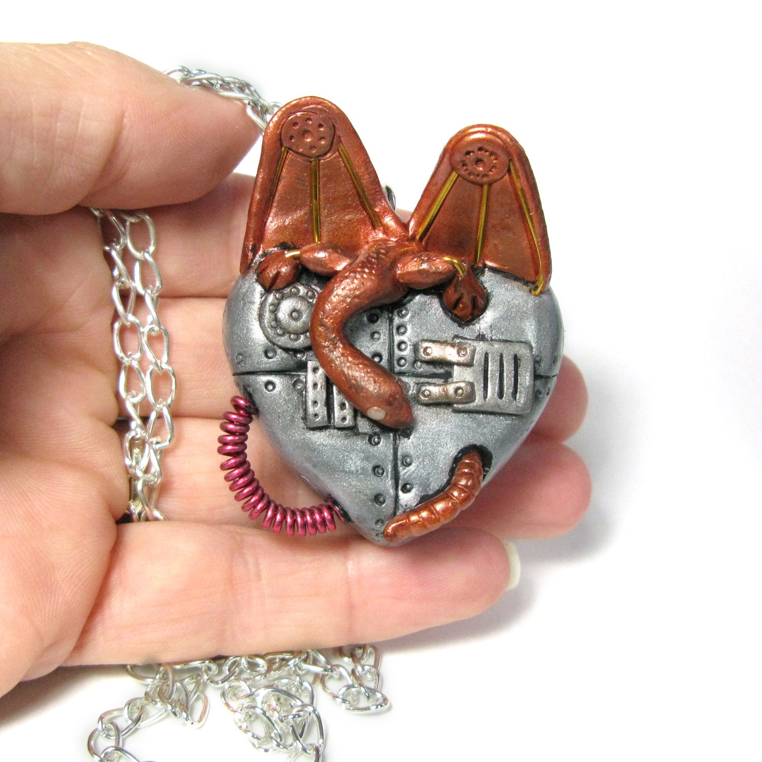 Dragon Heart Locket - steampunk industrial heart -  photo - game of thrones