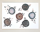 Watercolor Painting Nature Art - Tree Stump - Archival Print - 5x7 Tree Ring Forest