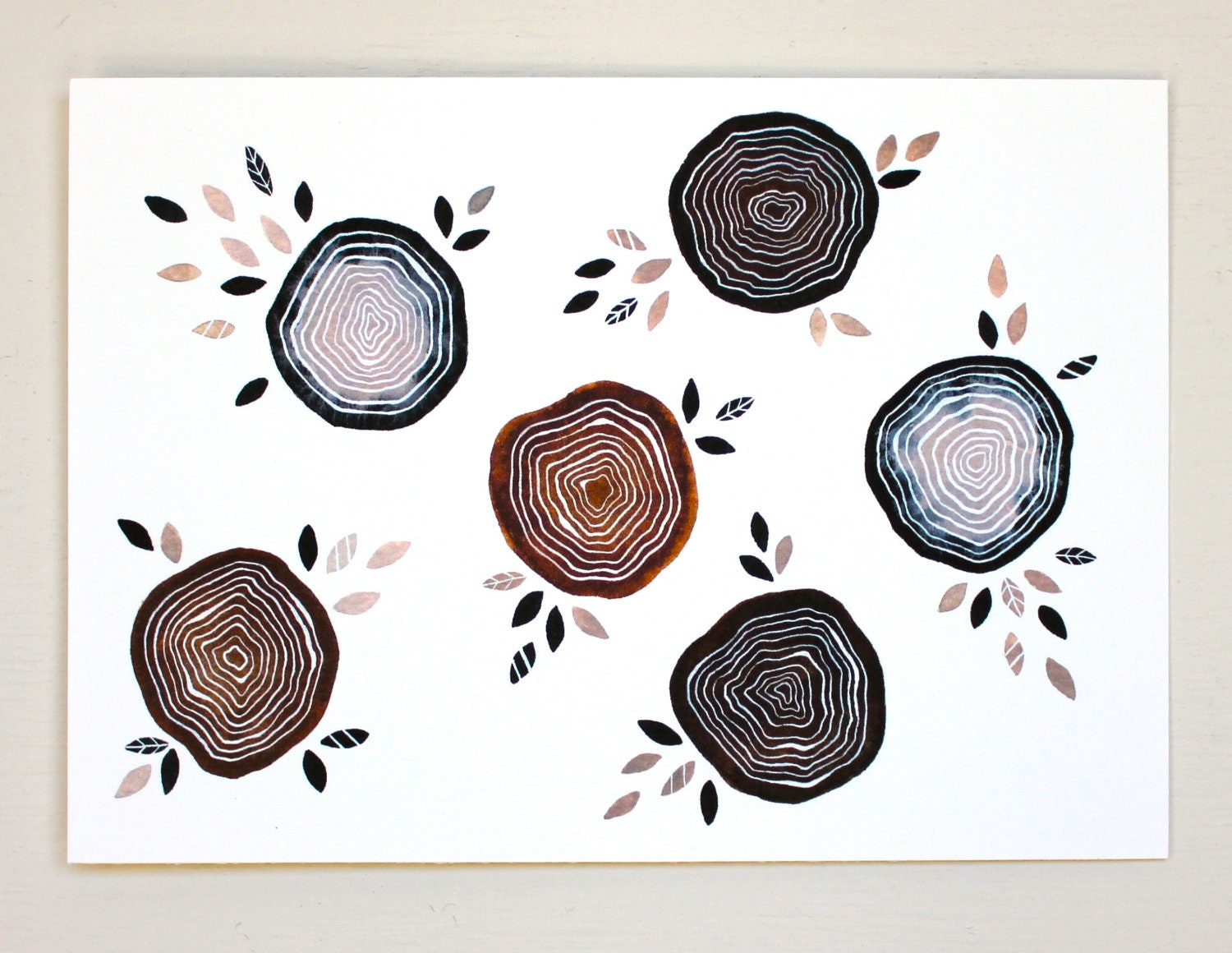 Forest Trees - Watercolor Art Painting - Large Archival Print - 11x14 Tree Ring Forest