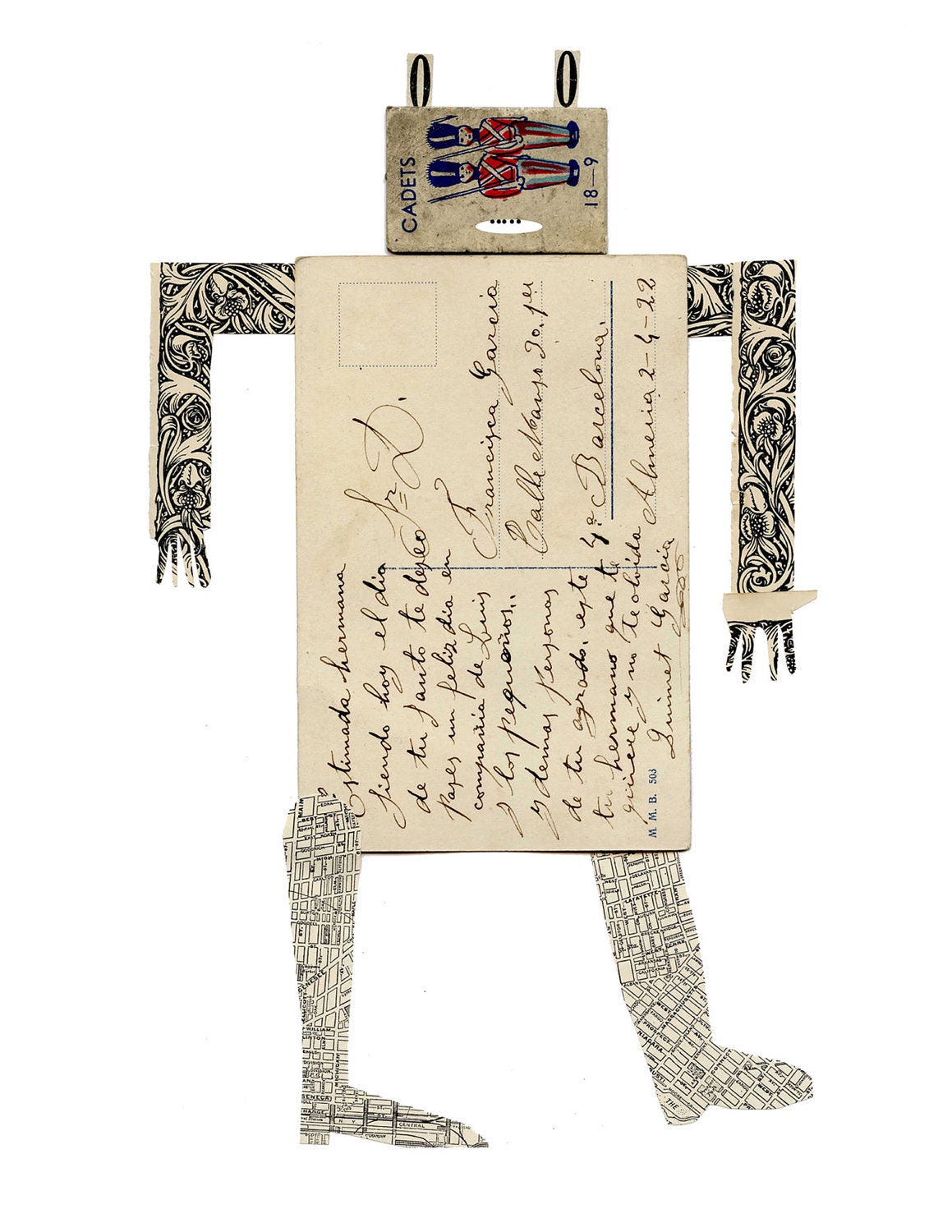 robot 1, cut paper robot, mixed media robot