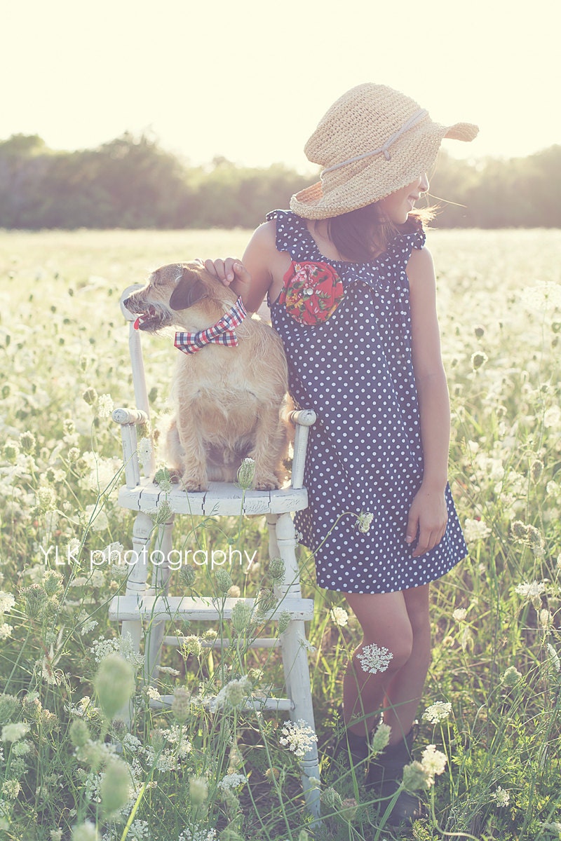 The 'Hepburn' Dress / Navy Blue Polka Dot / Ruffled Elastic Neck