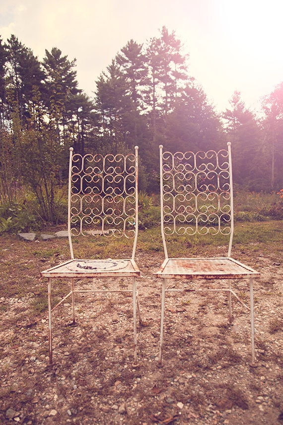 Landscape photo, faded colors, Chairs, waiting, memory - Memory of a Time - 8x10 fine art photograph