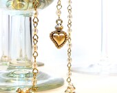 Delicate Light Silver Crystal Extra Long Rosary Style Necklace with Silver Milagro Heart