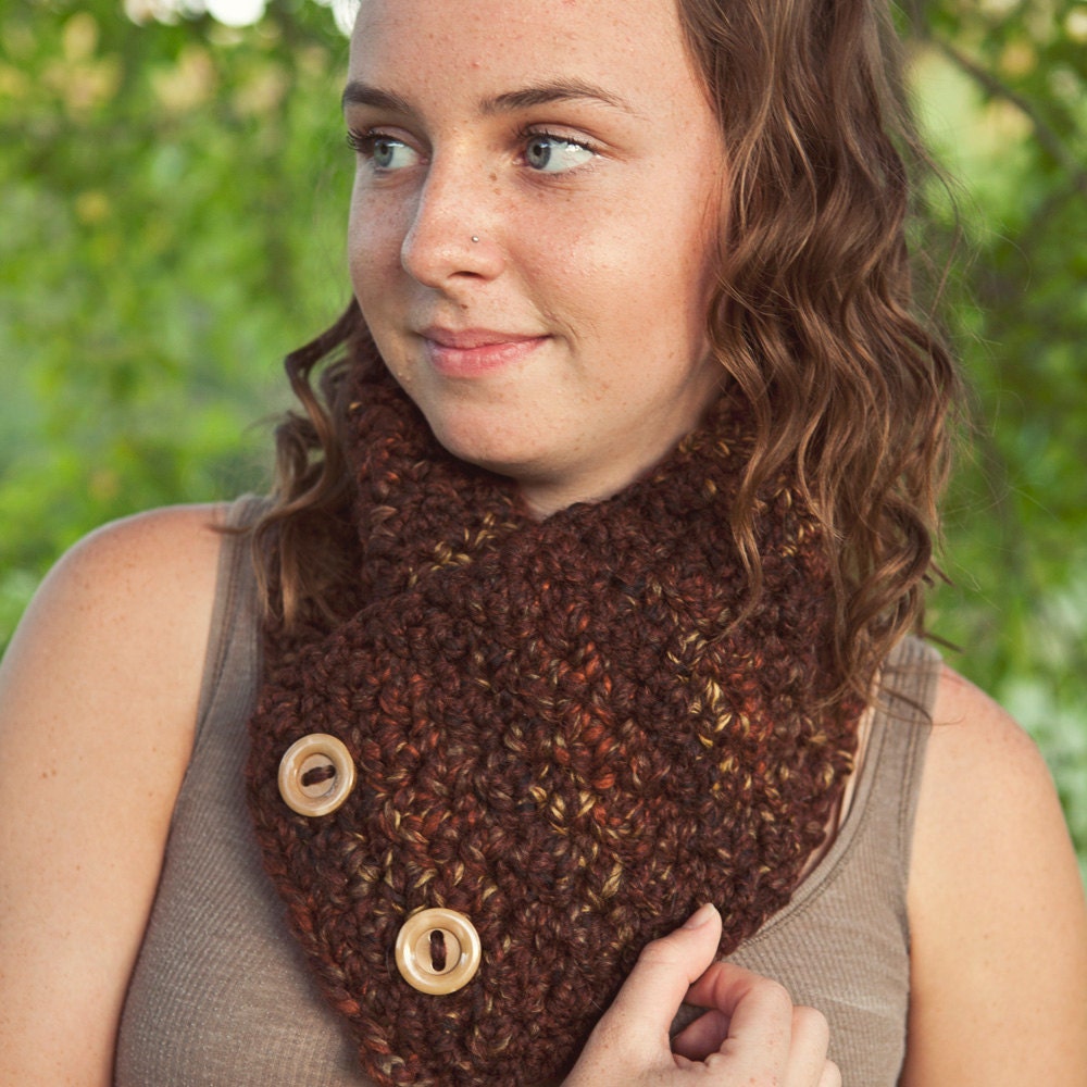 Totally Textured Autumn Colors Button Scarf in Rich in variegated Rust, golden tan and brown hues