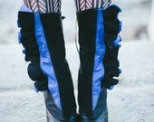 Women's spats - Sapphire leather and black suede ruffles-Melusine
