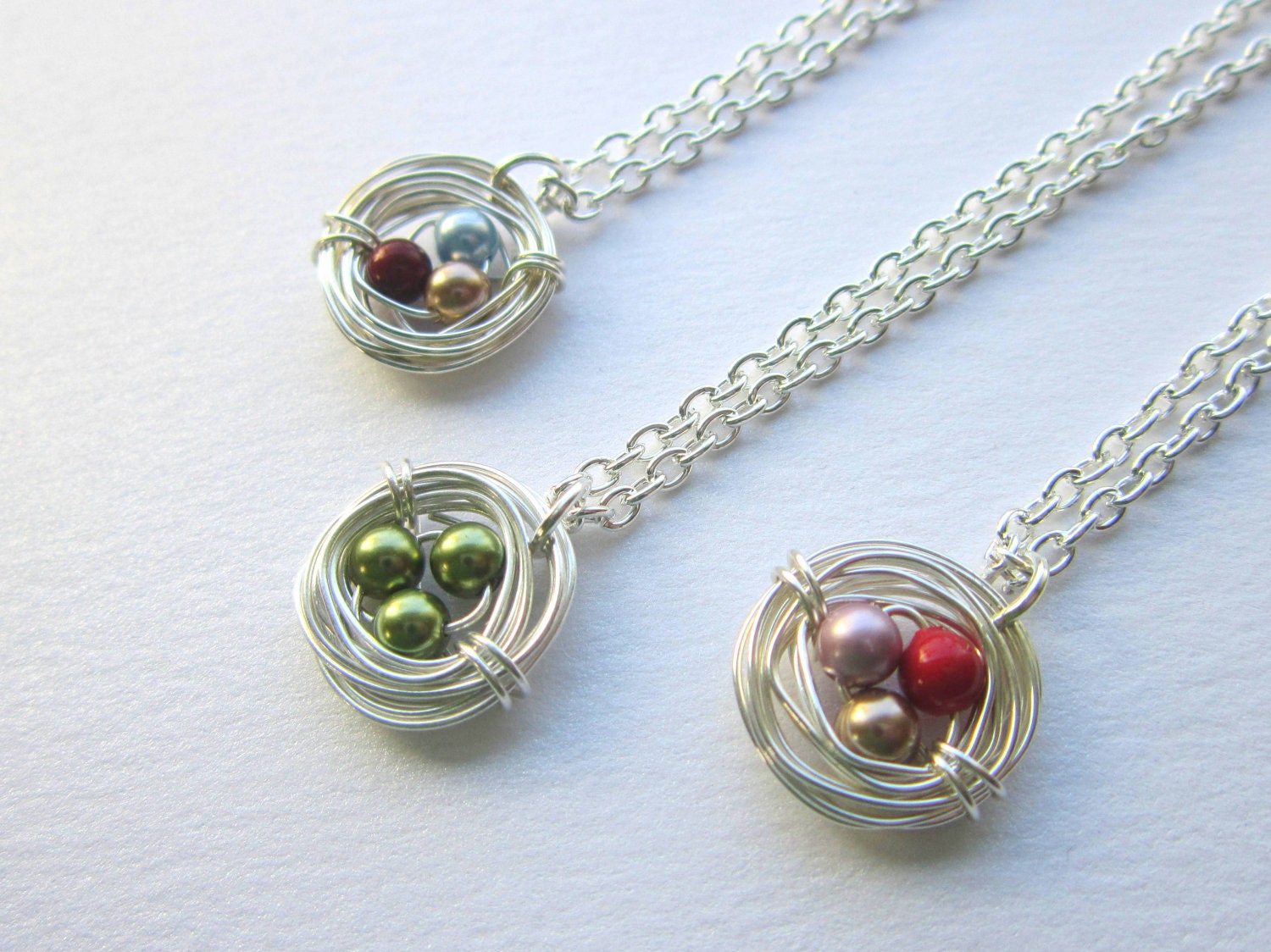 Birthstone Necklace, Custom Bird's Nest Necklace, Mother's Grandmother's