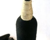 Black and Beige Wrapped Bottle Vase Sisal and Yarn