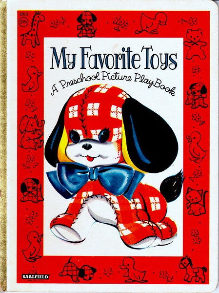RARE vintage baby board book My Favorite Toys adorable retro 1940s or 1950s illustrations, great nursery art, shower gift