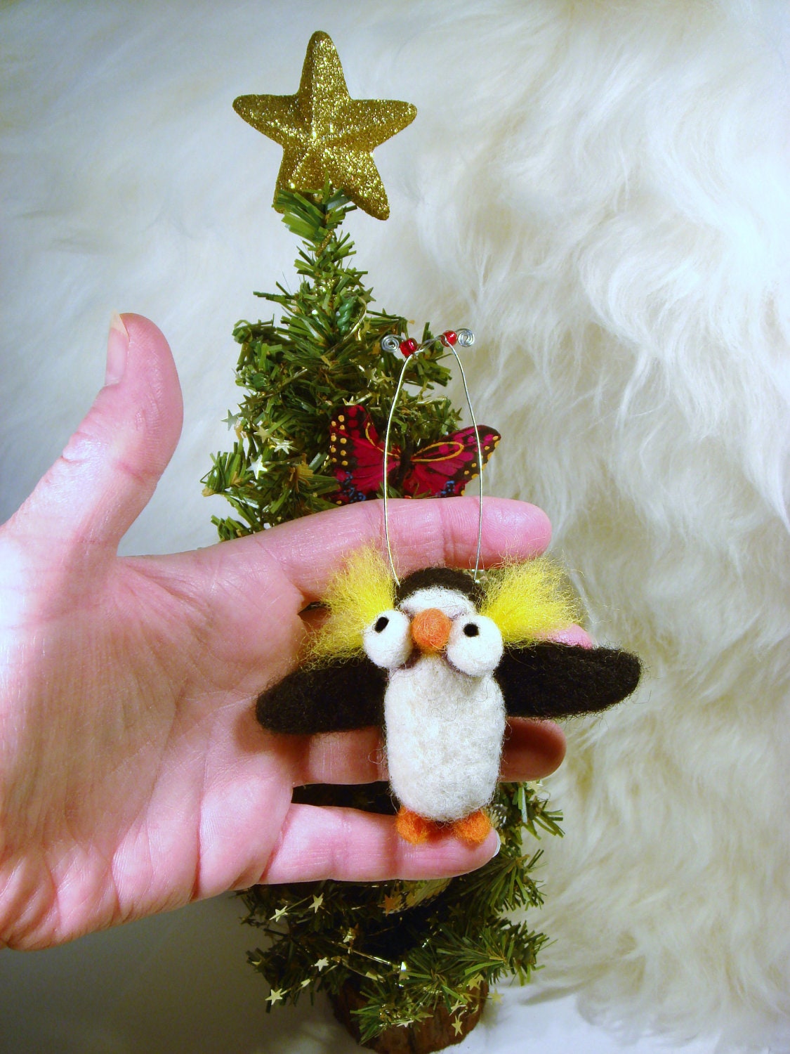 Needle Felted Penguin Ornament, Handmade Penguin, Bird watchers gift, Miniatures