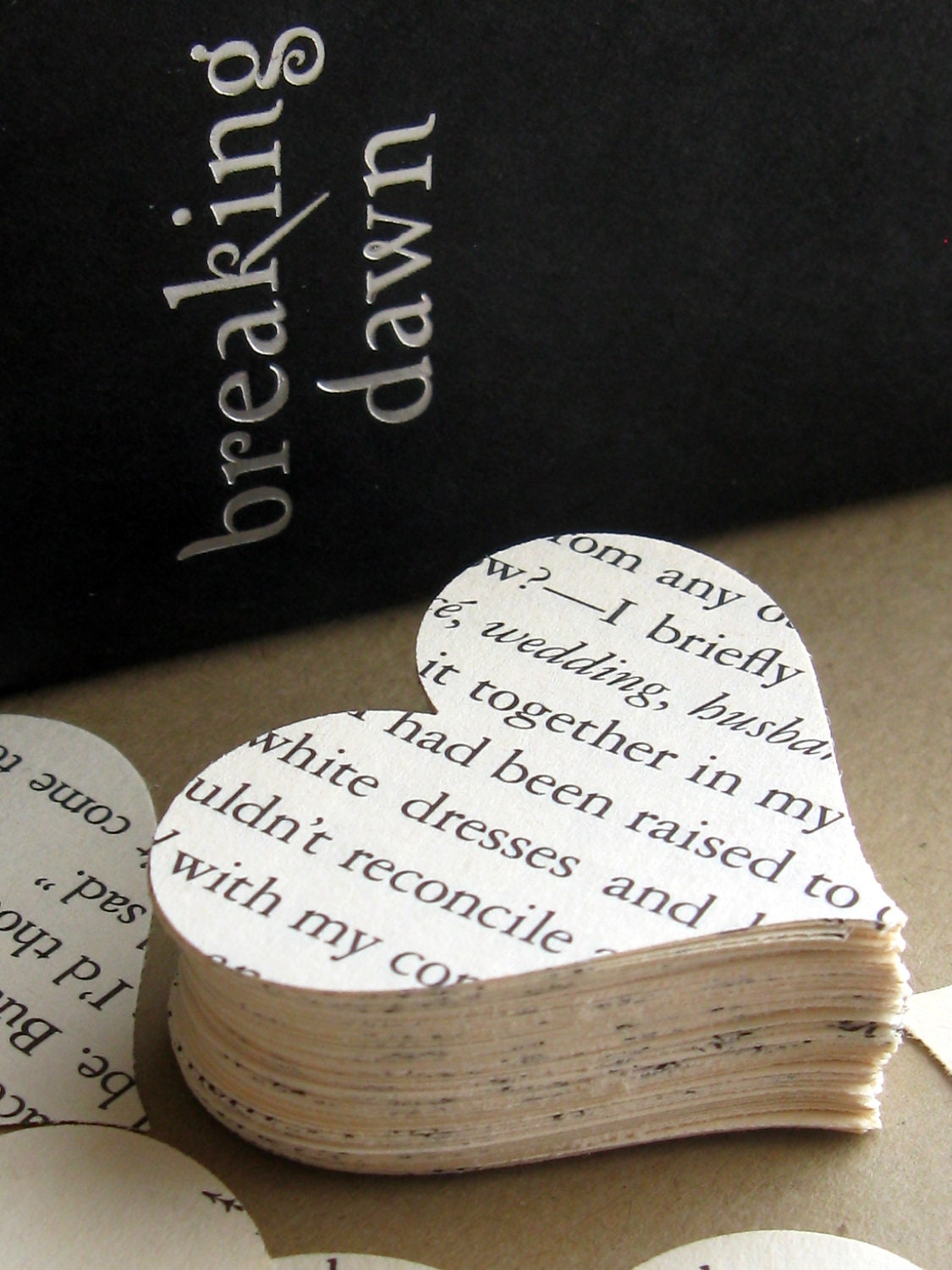 Large heart confetti - 100 - repurposed book - Twilight Breaking Dawn - heart die cuts - recycled book